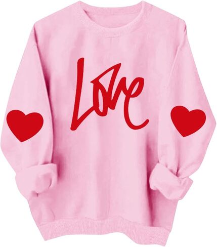 Bacrelax عيد الحب قمصان للنساء عادية لطيف القلب الحب الجرافيك البلوز حجم كبير كم طويل Crewneck البلوز القمم in Kuwait