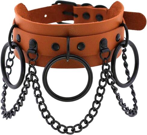 فاسق الشارع المفاجئة ملهى ليلي بولي Leather الجلود المختنق الأسود حلقة معدنية سلسلة قلادة الثلاثية الأبعاد المسامير طوق قابل للتعديل مشبك الرقبة الملحقات in Kuwait