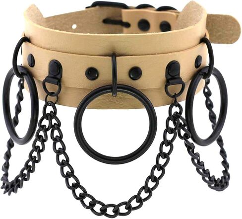 فاسق الشارع المفاجئة ملهى ليلي بولي Leather الجلود المختنق الأسود حلقة معدنية سلسلة قلادة الثلاثية الأبعاد المسامير طوق قابل للتعديل مشبك الرقبة الملحقات in Kuwait