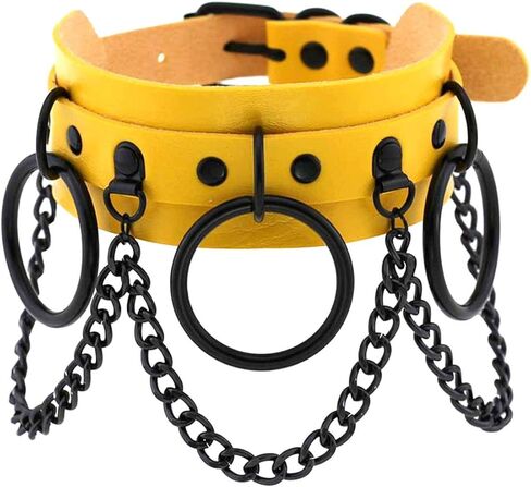 فاسق الشارع المفاجئة ملهى ليلي بولي Leather الجلود المختنق الأسود حلقة معدنية سلسلة قلادة الثلاثية الأبعاد المسامير طوق قابل للتعديل مشبك الرقبة الملحقات in Kuwait