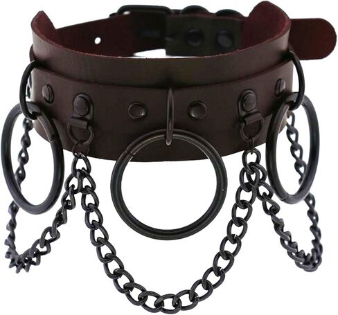 فاسق الشارع المفاجئة ملهى ليلي بولي Leather الجلود المختنق الأسود حلقة معدنية سلسلة قلادة الثلاثية الأبعاد المسامير طوق قابل للتعديل مشبك الرقبة الملحقات in Kuwait
