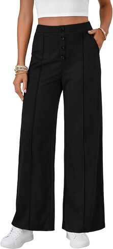 LYANER Women's Buttons High Waist Wide Leg Pencil Pants Joggers Trousers with Pockets in Saudi Arabia