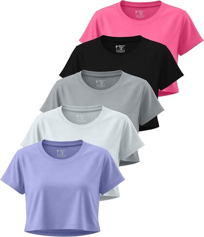 5 Pack: Women's Workout Crop Tops, Athletic Short Sleeve Gym Shirts Crew Neck Tees in Kuwait
