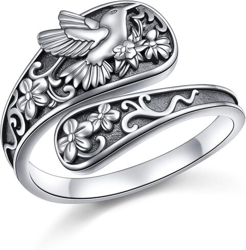 Spoon Ring for Women S925 Sterling Silver Lily of the Valley Flower Oxidized Spoon Rings Vintage Flower Thumb Rings Mothers Day Gift for Women Mom in Saudi Arabia