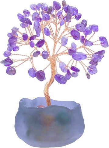 ديكور أشجار الحياة الكريستالية من الجمشت، شجرة الأحجار الكريمة الأرجوانية للشفاء الكريستالي أشجار الحياة المصنوعة يدويًا من الأحجار الكريمة لديكور المنزل (السترين) in Kuwait