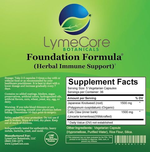 صيغة مؤسسة LymeCore | تقوية المناعة بالأعشاب العقدية اليابانية ومخلب القطط | 180 كبسولة in Kuwait