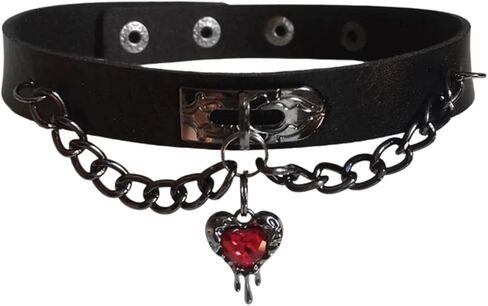 Gothic Black Leather Choker Necklace for Women Vintage Bat Wing Cross Heart Pendant Necklace Punk Y2k Tassel Chain Necklace Dark Vampire Witch Lolita Halloween Costume in Saudi Arabia