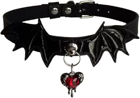 Gothic Black Leather Choker Necklace for Women Vintage Bat Wing Cross Heart Pendant Necklace Punk Y2k Tassel Chain Necklace Dark Vampire Witch Lolita Halloween Costume in Saudi Arabia