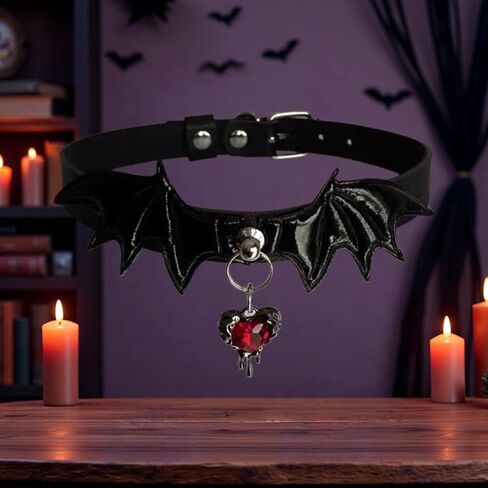 Gothic Black Leather Choker Necklace for Women Vintage Bat Wing Cross Heart Pendant Necklace Punk Y2k Tassel Chain Necklace Dark Vampire Witch Lolita Halloween Costume in Saudi Arabia