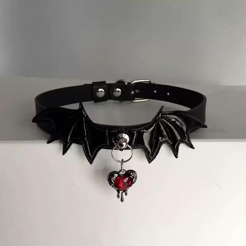 Gothic Black Leather Choker Necklace for Women Vintage Bat Wing Cross Heart Pendant Necklace Punk Y2k Tassel Chain Necklace Dark Vampire Witch Lolita Halloween Costume in Saudi Arabia