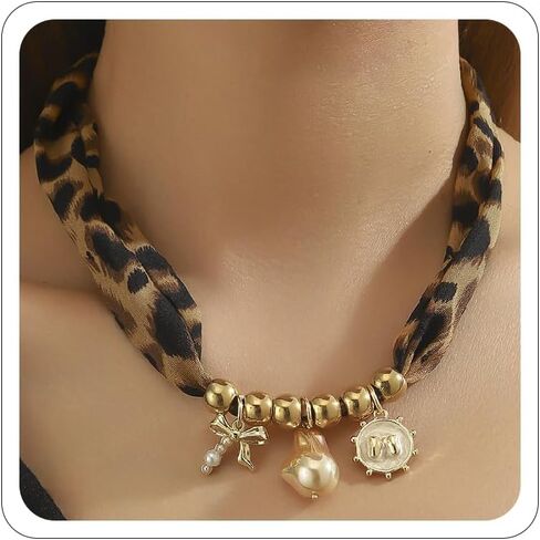 Xeyau Leopard Scarf Necklace for Women Bow Scarf Charm Necklace Christmas Stuff Festival Holiday Accessories Gifts in Saudi Arabia