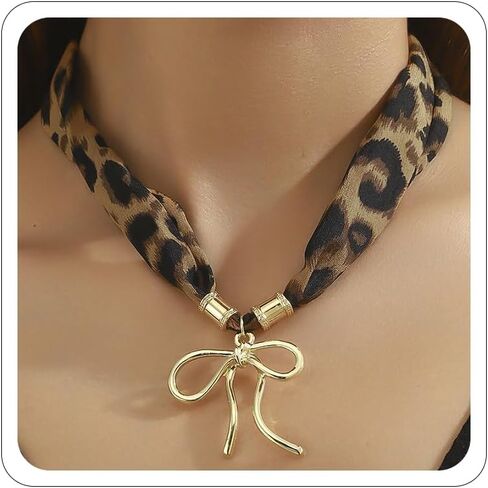 Xeyau Leopard Scarf Necklace for Women Bow Scarf Charm Necklace Christmas Stuff Festival Holiday Accessories Gifts in Saudi Arabia