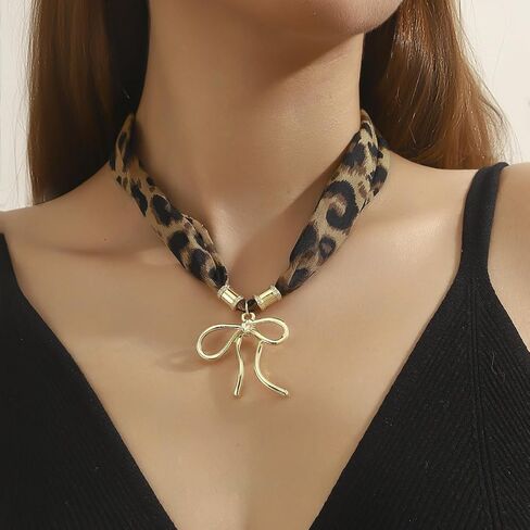 Xeyau Leopard Scarf Necklace for Women Bow Scarf Charm Necklace Christmas Stuff Festival Holiday Accessories Gifts in Saudi Arabia