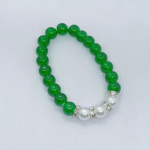 Faux Jade Beaded Necklace Bracelet Earring Set for Mom Gift Green Bead Bracelet with Pearl Simulated Jade Necklace with Diamond Elegant Ornament Set for Sister Grandmother Wife Birthday Gifts 3PCS in Saudi Arabia