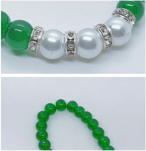 Faux Jade Beaded Necklace Bracelet Earring Set for Mom Gift Green Bead Bracelet with Pearl Simulated Jade Necklace with Diamond Elegant Ornament Set for Sister Grandmother Wife Birthday Gifts 3PCS in Saudi Arabia