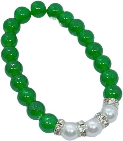 Faux Jade Beaded Necklace Bracelet Earring Set for Mom Gift Green Bead Bracelet with Pearl Simulated Jade Necklace with Diamond Elegant Ornament Set for Sister Grandmother Wife Birthday Gifts 3PCS in Saudi Arabia