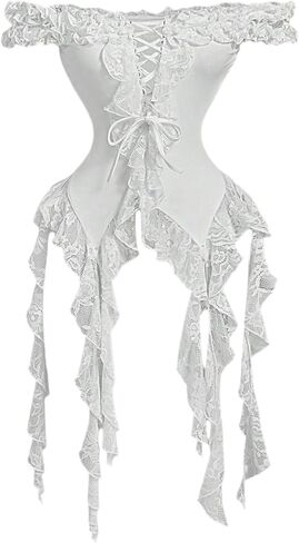 SweatyRocks Women's Y2k Off The Shoulder Tops Lace Up Asymmetrical Ruffle Hem Flowy Blouse Shirts in Saudi Arabia