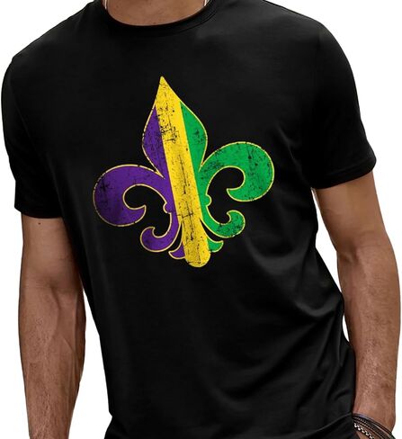 IFQ Mardi Gras Shirt for Men Tie Dye Fat Tuesday Carnival Tee Top New Orleans NOLA Fleur De Lis Parade T-Shirt in Saudi Arabia