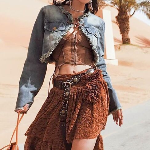 حزام Metisee الغربي للنساء من جلد بوهو وأحزمة خصر بنية عتيقة وأحزمة راعية البقر للفستان in Kuwait