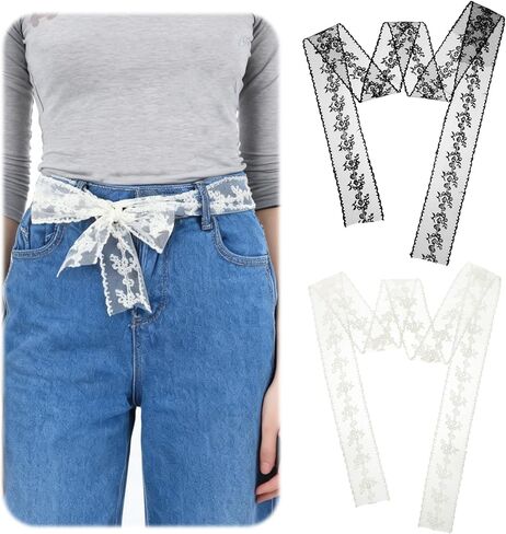 2pcs Lace Ribbon Scarf Belt, Laces Headscarfs, Sweet Bowknot Black and White Lace Scarf Belts for Women, Long Ribbon Skinny Scarves Bag Scarfs Handle Handbag Accessory in Saudi Arabia
