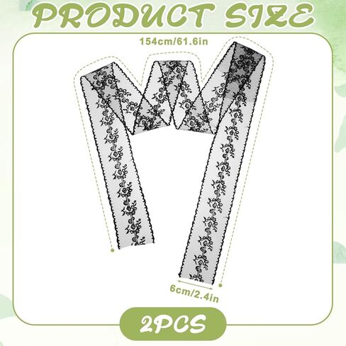 2pcs Lace Ribbon Scarf Belt, Laces Headscarfs, Sweet Bowknot Black and White Lace Scarf Belts for Women, Long Ribbon Skinny Scarves Bag Scarfs Handle Handbag Accessory in Saudi Arabia