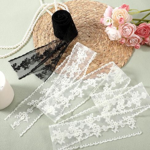 2pcs Lace Ribbon Scarf Belt, Laces Headscarfs, Sweet Bowknot Black and White Lace Scarf Belts for Women, Long Ribbon Skinny Scarves Bag Scarfs Handle Handbag Accessory in Saudi Arabia