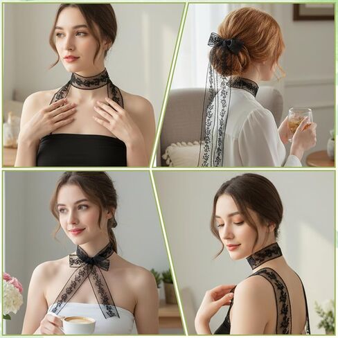2pcs Lace Ribbon Scarf Belt, Laces Headscarfs, Sweet Bowknot Black and White Lace Scarf Belts for Women, Long Ribbon Skinny Scarves Bag Scarfs Handle Handbag Accessory in Saudi Arabia