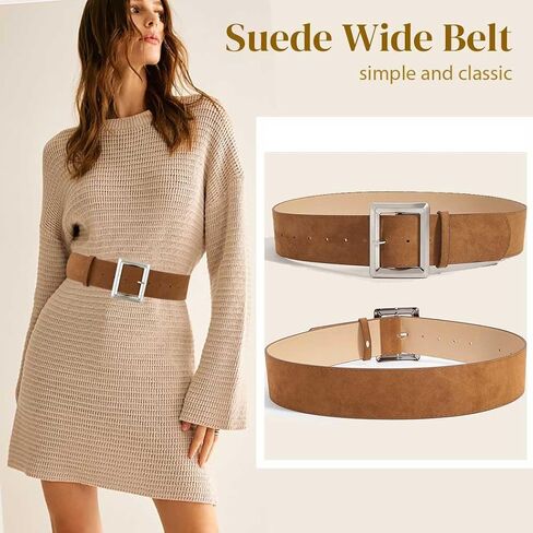 Yalice Women's Suede Thick Belt Fashion Wide Waist Belts Chunky Leather Belt for Dresses in Saudi Arabia