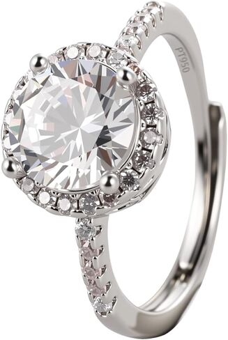VTSKAIIE 2 Carat Round PT950 Engagement Ring Inlaid with AAAAA Cubic Zirconia (CZ)|Suitable as Wedding Ring, Proposal Ring in Saudi Arabia