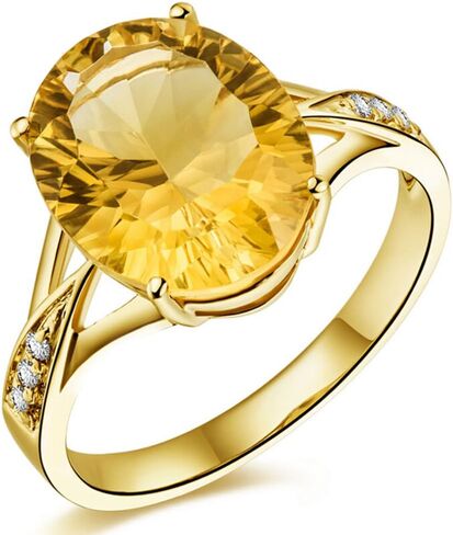 Kardy Fashion Natural Citrine Gemstone Oval Cut Solid 14K Yellow Gold Diamond Wedding Engagement Promise Ring Set for Women in Kuwait