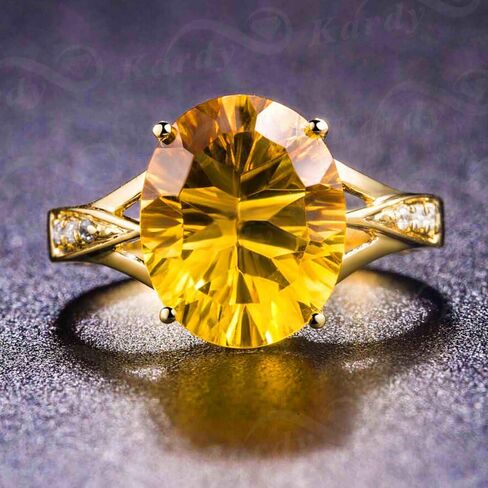 Kardy Fashion Natural Citrine Gemstone Oval Cut Solid 14K Yellow Gold Diamond Wedding Engagement Promise Ring Set for Women in Kuwait