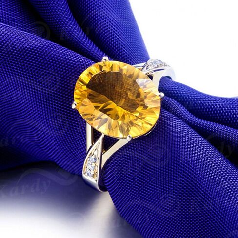 Kardy Fashion Natural Citrine Gemstone Oval Cut Solid 14K Yellow Gold Diamond Wedding Engagement Promise Ring Set for Women in Kuwait