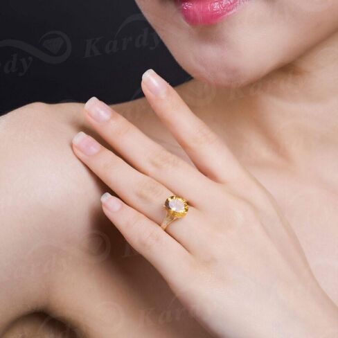 Kardy Fashion Natural Citrine Gemstone Oval Cut Solid 14K Yellow Gold Diamond Wedding Engagement Promise Ring Set for Women in Kuwait