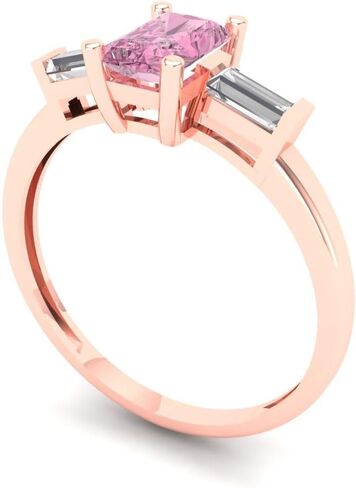 خاتم خطوبة من الألماس الوردي المقلد 0.8 قيراط للنساء، ذهب وردي عيار 14 قيراط (قطع الزمرد، 6x4 ملم) in Kuwait