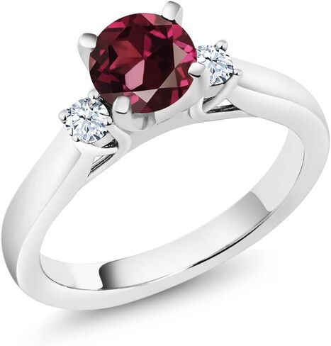 Gem Stone King Gemstone Birthstone 3-Stone Ring for Women | 925 Sterling Silver | Round 6MM and 2.5MM | Wedding Promise Engagement Anniversary Ring in Saudi Arabia