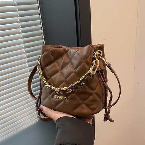 Quilted Bucket Bag, Chain Strap Shoulder Purse with Diamond Pattern, Urban Style Crossbody Bag in Saudi Arabia