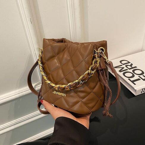Quilted Bucket Bag, Chain Strap Shoulder Purse with Diamond Pattern, Urban Style Crossbody Bag in Saudi Arabia