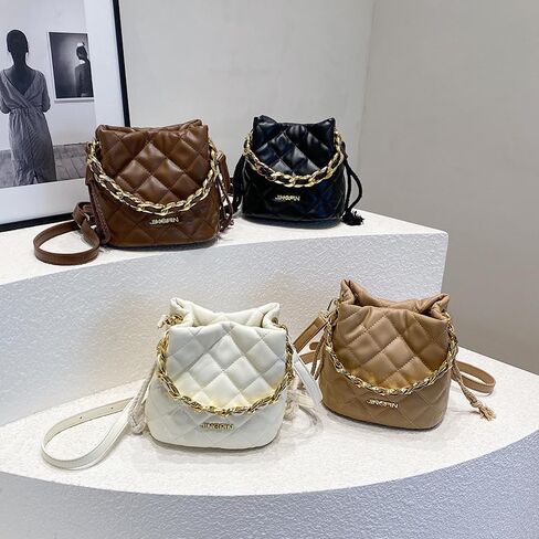 Quilted Bucket Bag, Chain Strap Shoulder Purse with Diamond Pattern, Urban Style Crossbody Bag in Saudi Arabia