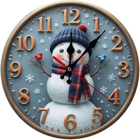 Wall Clock, Winter Snowman Non Ticking Wall Clocks Battery Operated, Blue Grey Wooden Wall Clocks for Living Room Bedroom Office Decorative Wall Clock, Kitchen, Classroom 25 * 25cm in Saudi Arabia