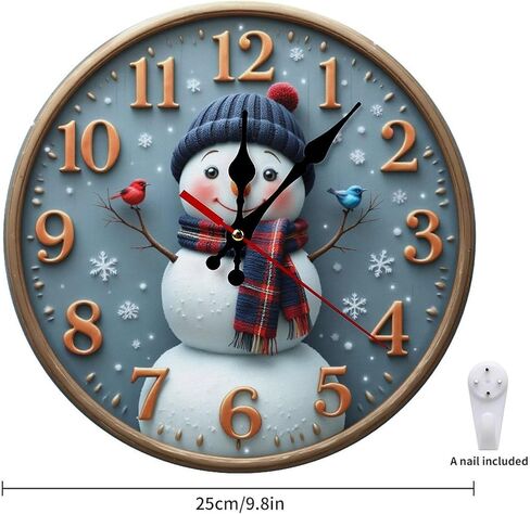 Wall Clock, Winter Snowman Non Ticking Wall Clocks Battery Operated, Blue Grey Wooden Wall Clocks for Living Room Bedroom Office Decorative Wall Clock, Kitchen, Classroom 25 * 25cm in Saudi Arabia