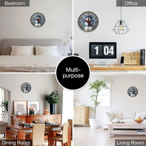 Wall Clock, Winter Snowman Non Ticking Wall Clocks Battery Operated, Blue Grey Wooden Wall Clocks for Living Room Bedroom Office Decorative Wall Clock, Kitchen, Classroom 25 * 25cm in Saudi Arabia