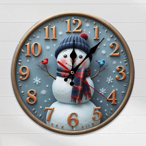 Wall Clock, Winter Snowman Non Ticking Wall Clocks Battery Operated, Blue Grey Wooden Wall Clocks for Living Room Bedroom Office Decorative Wall Clock, Kitchen, Classroom 25 * 25cm in Saudi Arabia