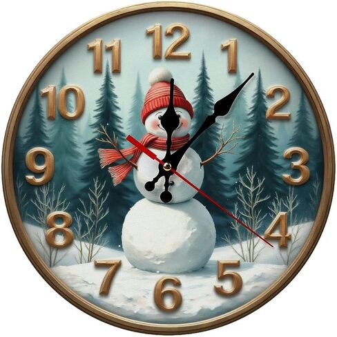 Wall Clock, Winter Snowman Non Ticking Wall Clocks Battery Operated, Blue Grey Wooden Wall Clocks for Living Room Bedroom Office Decorative Wall Clock, Kitchen, Classroom 25 * 25cm in Saudi Arabia