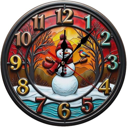 Wall Clock, Winter Snowman Non Ticking Wall Clocks Battery Operated, Blue Grey Wooden Wall Clocks for Living Room Bedroom Office Decorative Wall Clock, Kitchen, Classroom 25 * 25cm in Saudi Arabia