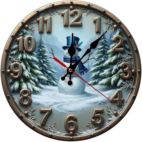 Wall Clock, Winter Snowman Non Ticking Wall Clocks Battery Operated, Blue Grey Wooden Wall Clocks for Living Room Bedroom Office Decorative Wall Clock, Kitchen, Classroom 25 * 25cm in Saudi Arabia