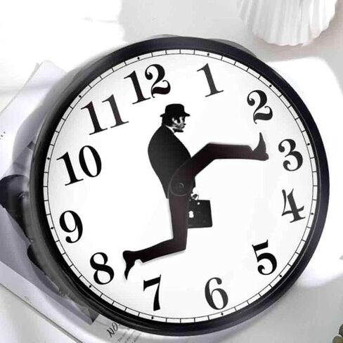 Wall Clock, Creative Wall Clock 3D Wall Art Silent Round Clock British Comedy Inspired Ministry of Silly Walks Clock for Bedroom Kitchen Living Room Decoration (Black) in Saudi Arabia