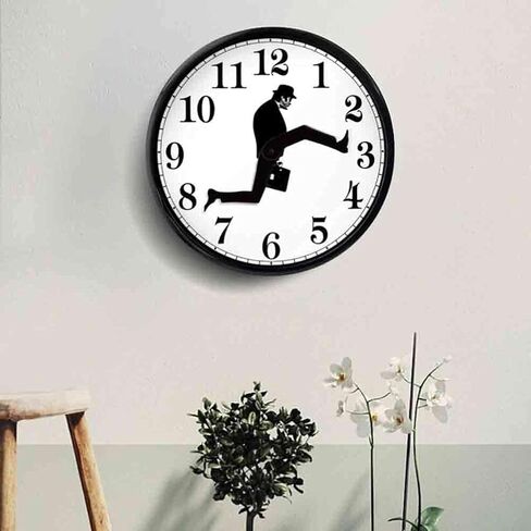 Wall Clock, Creative Wall Clock 3D Wall Art Silent Round Clock British Comedy Inspired Ministry of Silly Walks Clock for Bedroom Kitchen Living Room Decoration (Black) in Saudi Arabia