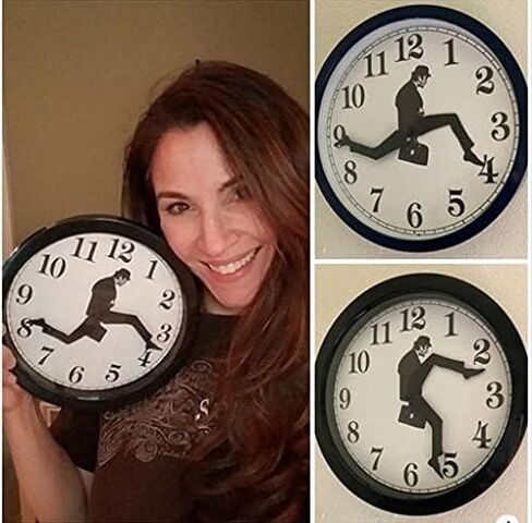 Wall Clock, Creative Wall Clock 3D Wall Art Silent Round Clock British Comedy Inspired Ministry of Silly Walks Clock for Bedroom Kitchen Living Room Decoration (Black) in Saudi Arabia