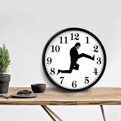 Wall Clock, Creative Wall Clock 3D Wall Art Silent Round Clock British Comedy Inspired Ministry of Silly Walks Clock for Bedroom Kitchen Living Room Decoration (Black) in Saudi Arabia