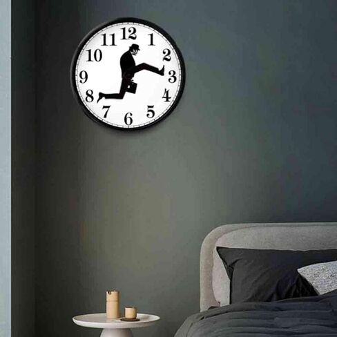 Wall Clock, Creative Wall Clock 3D Wall Art Silent Round Clock British Comedy Inspired Ministry of Silly Walks Clock for Bedroom Kitchen Living Room Decoration (Black) in Saudi Arabia